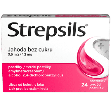 Strepsils Jahoda bez cukru, 24 pastilek